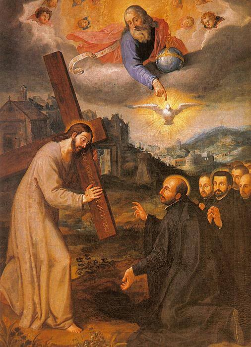 Gottvater, Christus und der Heilige Geist verheissen Ignatius von Loyola Hilfe bei der Sendung des Jesuitenordens.
