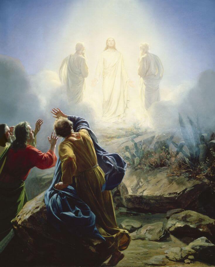 Transfiguration Christ is visible to his disciples with Moses and Elijah transfigured
